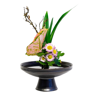 陶瓷花器禅意花盘黑色斗笠碗小原流插花器套日式花道剑山插花器皿