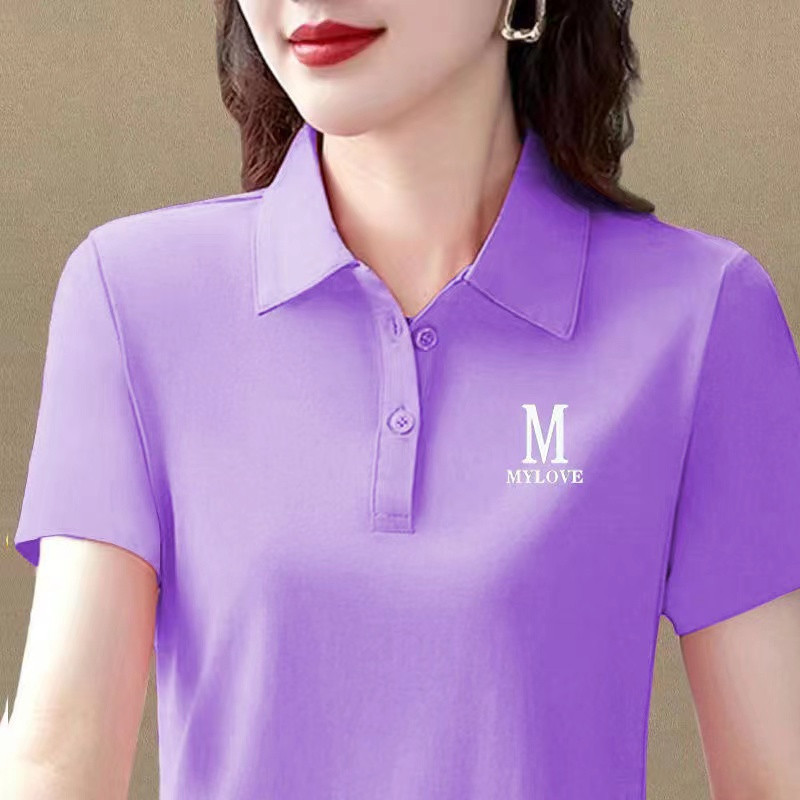 翻领休闲短袖t恤女士夏2023新款polo衫减龄妈妈高档宽松显瘦体恤