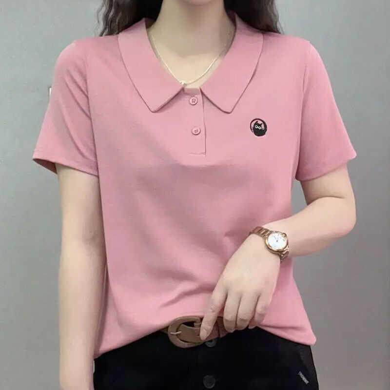 短袖t恤女2025新款夏季翻领POLO衫时尚正肩t恤小香风显瘦减龄上衣