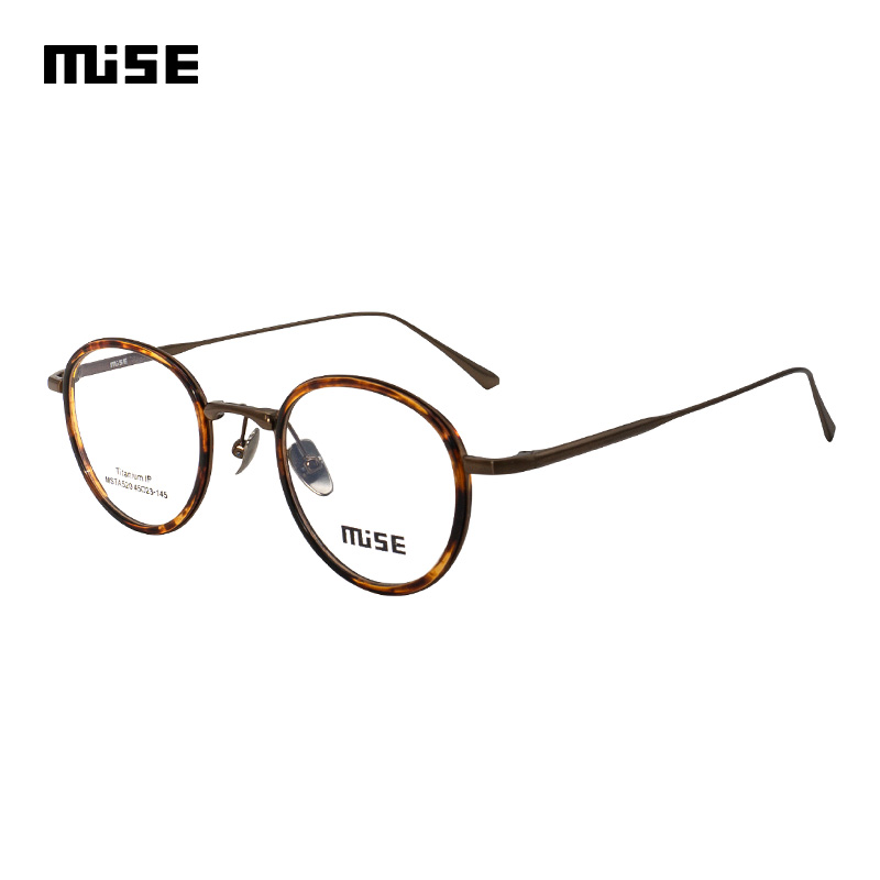 MUISE眼镜框全框超轻钛材玳瑁色光学镜架男女款配镜片MSTA520