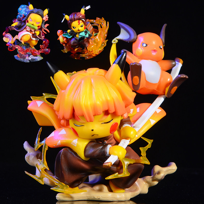 皮卡丘cos鬼灭之刃炭治郎祢豆子我妻善逸模型摆件场景手办礼物