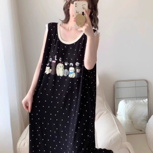 300斤胖MM宽松遮肉蕾丝无袖 可爱小狗大码 睡裙波点甜美外穿家居服
