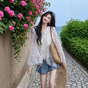 女 夏装 搭配一整套大码 胖mm蕾丝上衣牛仔短裤 韩系减龄海边度假套装