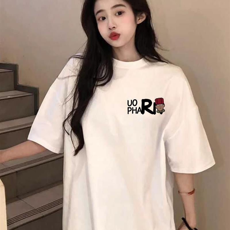 2025夏季新款纯棉短袖t恤女初中高中学生宽松美式oversize上衣