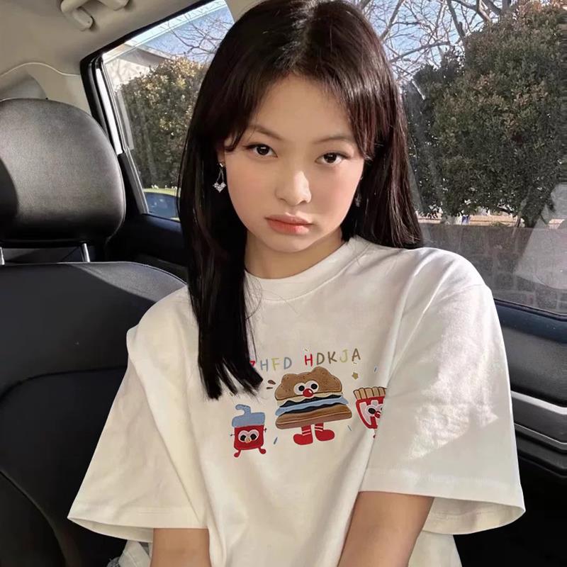 胖mm设计感独特小众正肩短袖t恤女纯棉2025新款夏季宽松白色上衣