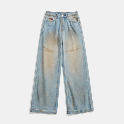 美式复古高街脏洗牛仔阔腿裤