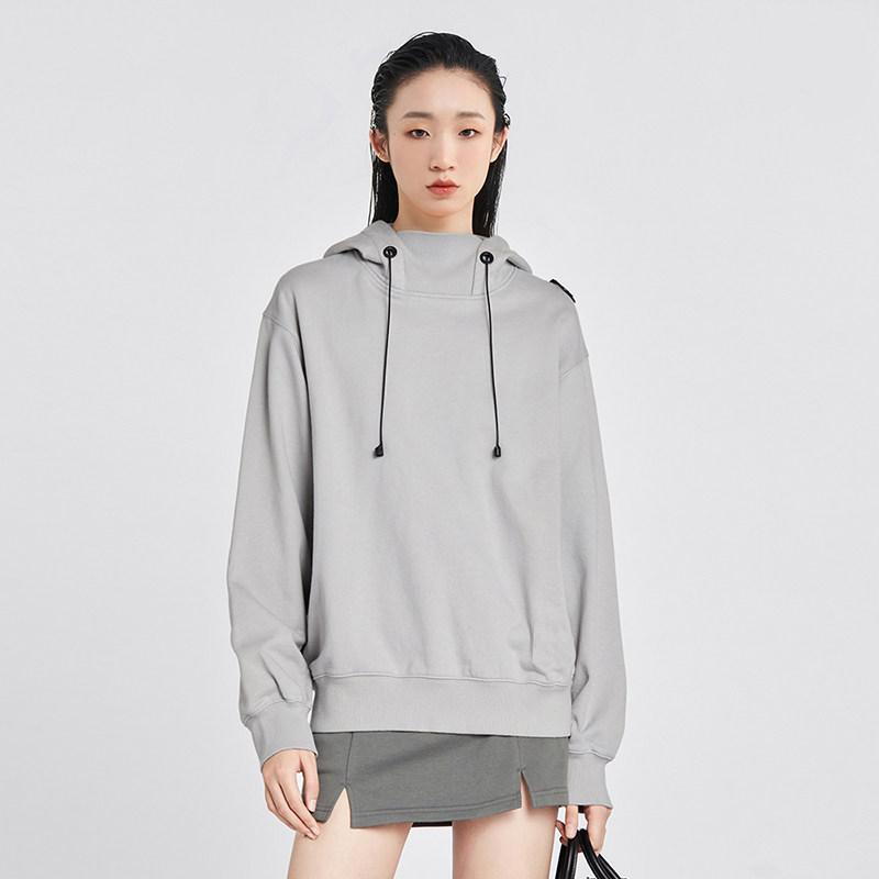半高领重磅棉加厚情侣款连帽卫衣