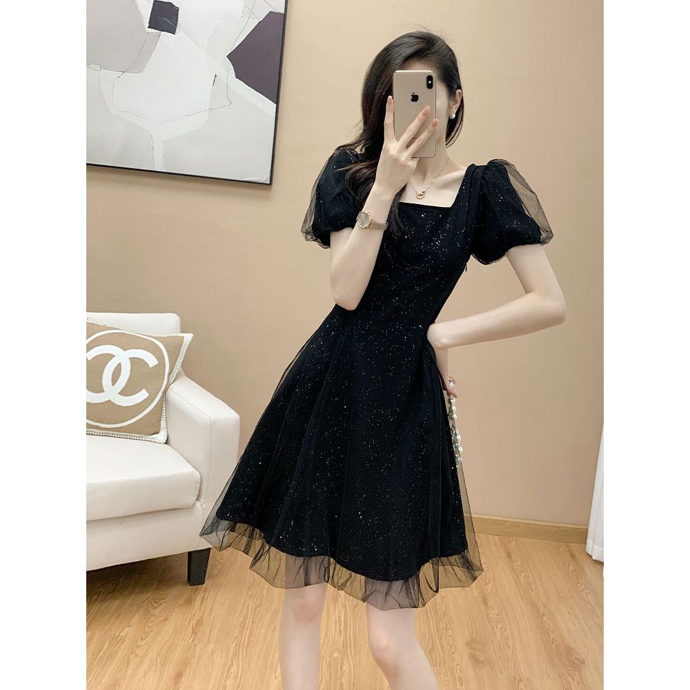 高级感别致黑色连衣裙女