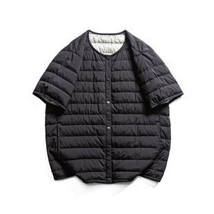 外套 无领短袖 AP冬季 日系复古山系户外轻薄白鸭绒保暖羽绒服半袖