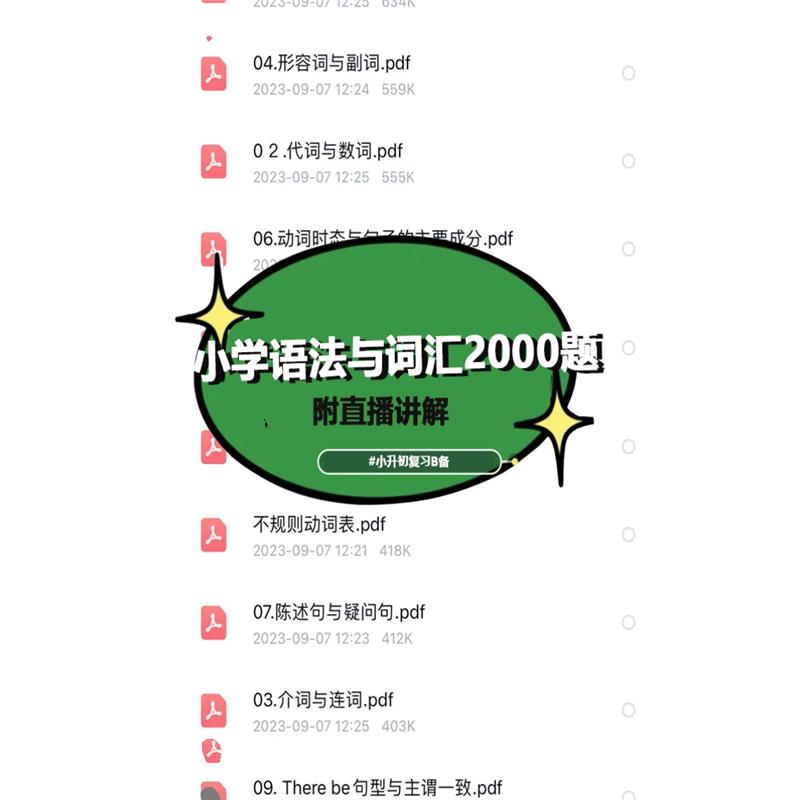 小学英语语法与词汇2000题小升初英语语法文档pdf可打印送视视频A