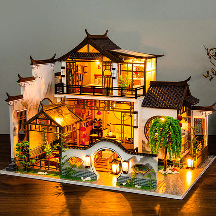 diy小屋中国风别墅江南古风手工拼装房子模型建筑创意玩具礼物女