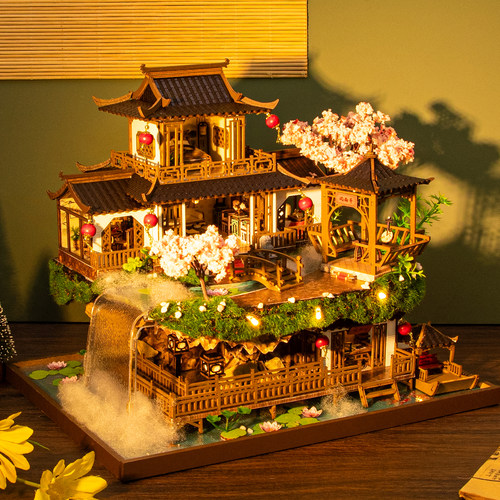 DIY小屋世外仙境中国风手工拼装房子别墅模型玩具古建筑生日礼物