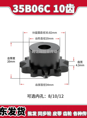 35B06C 10齿链轮S45C钢淬火BS型单双排工业链轮非标定制 内孔8-12