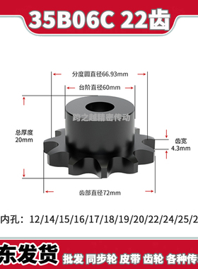 35B06C 22齿链轮S45C钢淬火BS型单双排工业链轮非标定制内孔12-30