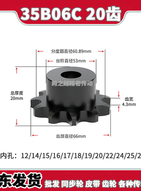 35B06C 20齿链轮S45C钢淬火BS型单双排工业链轮非标定制内孔12-30
