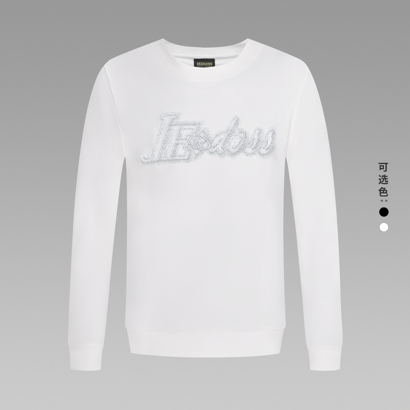 JEDOSS/爵迪斯男装秋季新款简约字母毛巾绣套头长袖卫衣MS350