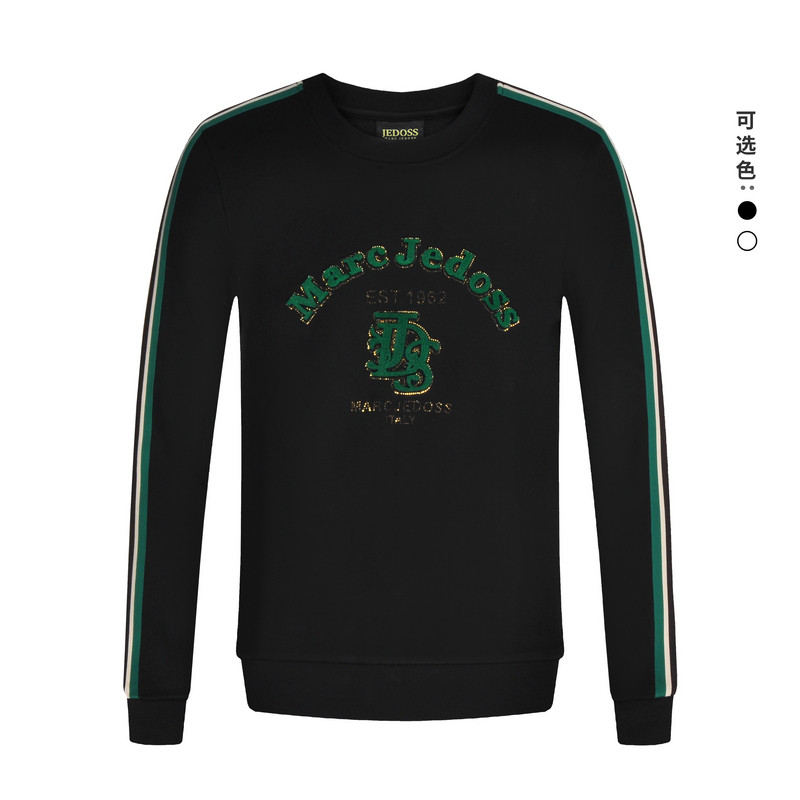 JEDOSS/爵迪斯男装2025秋季新款字母植绒烫钻织边套头卫衣HM051AS