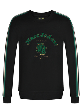 JEDOSS/爵迪斯男装2025秋季新款字母植绒烫钻织边套头卫衣HM051AS