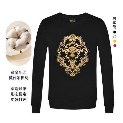 JEDOSS/爵迪斯男装初秋新款欧式金线刺绣LOGO套头长袖卫衣083