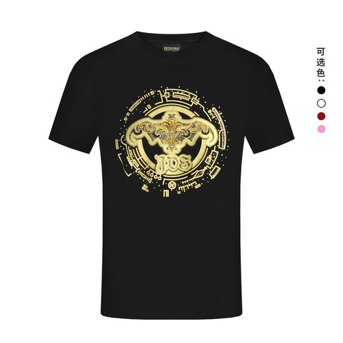 JEDOSS/爵迪斯男装2026春季新款LOGO描绘烫钻刺绣短袖T恤潮BZ022