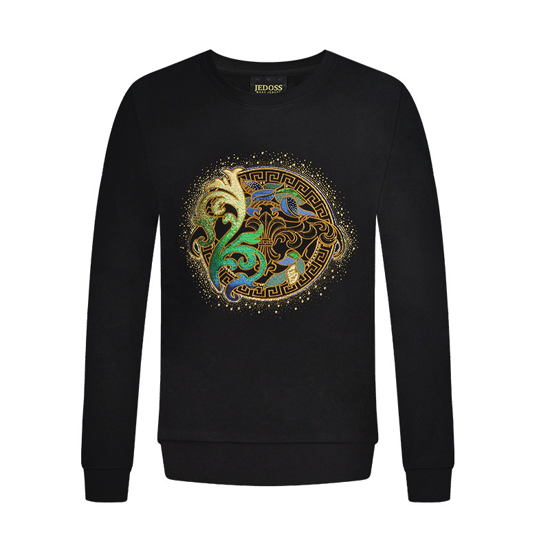 JEDOSS/爵迪斯男装秋冬新款经典LOGO金线刺绣圆领卫衣251