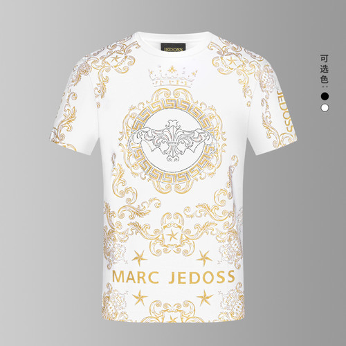 JEDOSS/爵迪斯男装夏季新款满印花烫钻LOGO修身短袖T恤128BS
