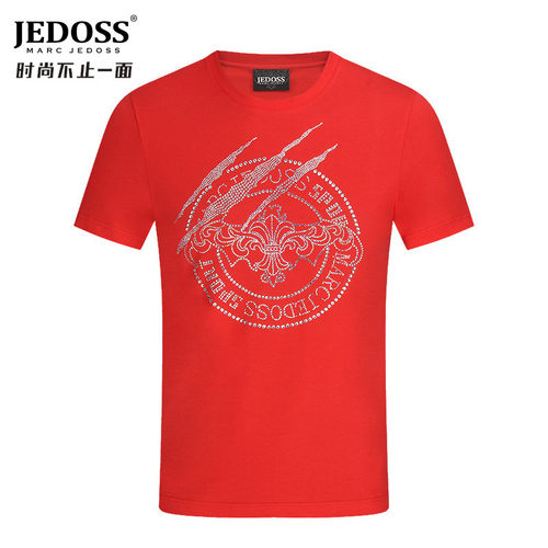 JEDOSS/爵迪斯男装夏季新款潮流轻奢奥钻彩钻短袖t恤潮牌