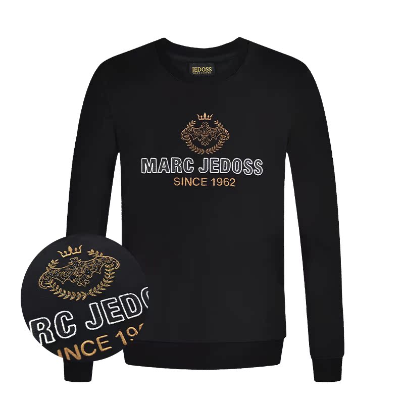 JEDOSS/爵迪斯男装秋季专柜新款字母描边麦穗刺绣无帽卫衣707