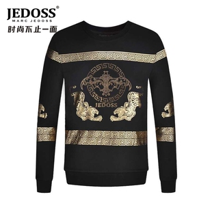 JEDOSS/爵迪斯男装秋冬款烫金老虎烫金圆领套头卫衣潮流0149