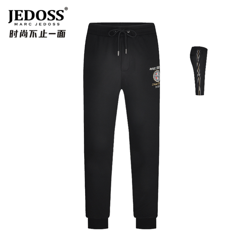 JEDOSS/爵迪斯男装夏季新款字母烫钻织带针织休闲裤薄款潮0218