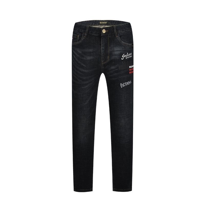 JEDOSS/爵迪斯秋冬新款男简约字母刺绣修身牛仔裤长款001