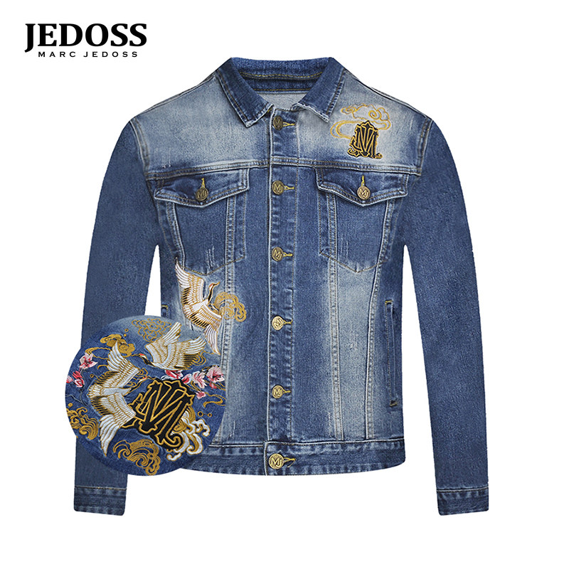 刺绣工艺夹克爵迪斯牛仔外套修身