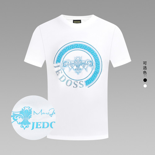 JEDOSS/爵迪斯男装2025春季新款经典蓝色LOGO刺绣珠片短袖T恤205