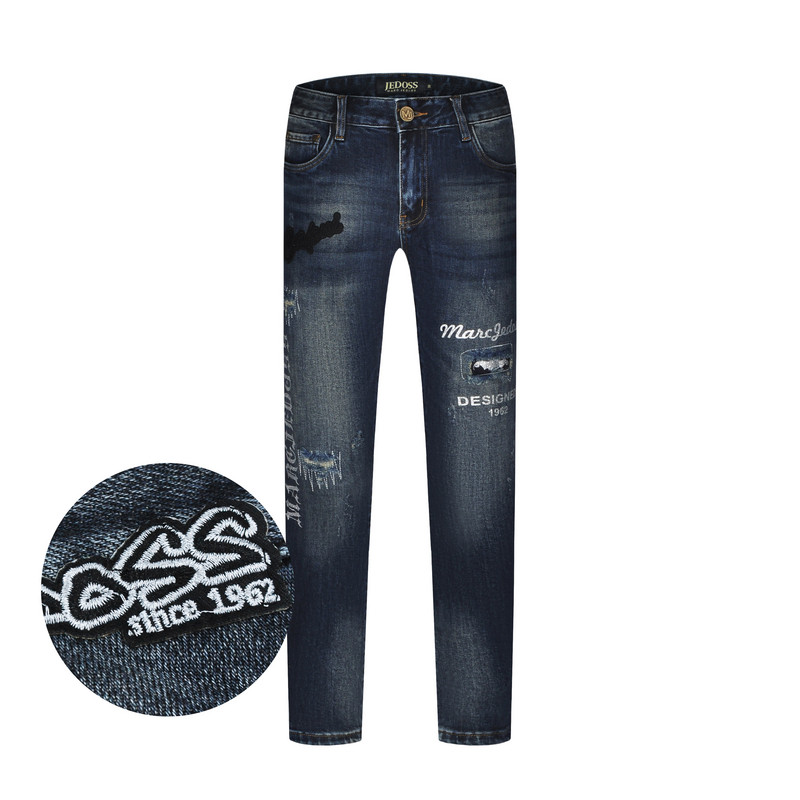 JEDOSS/爵迪斯男装2025秋冬专柜新款字母胶印磨破牛仔裤潮YH120SX