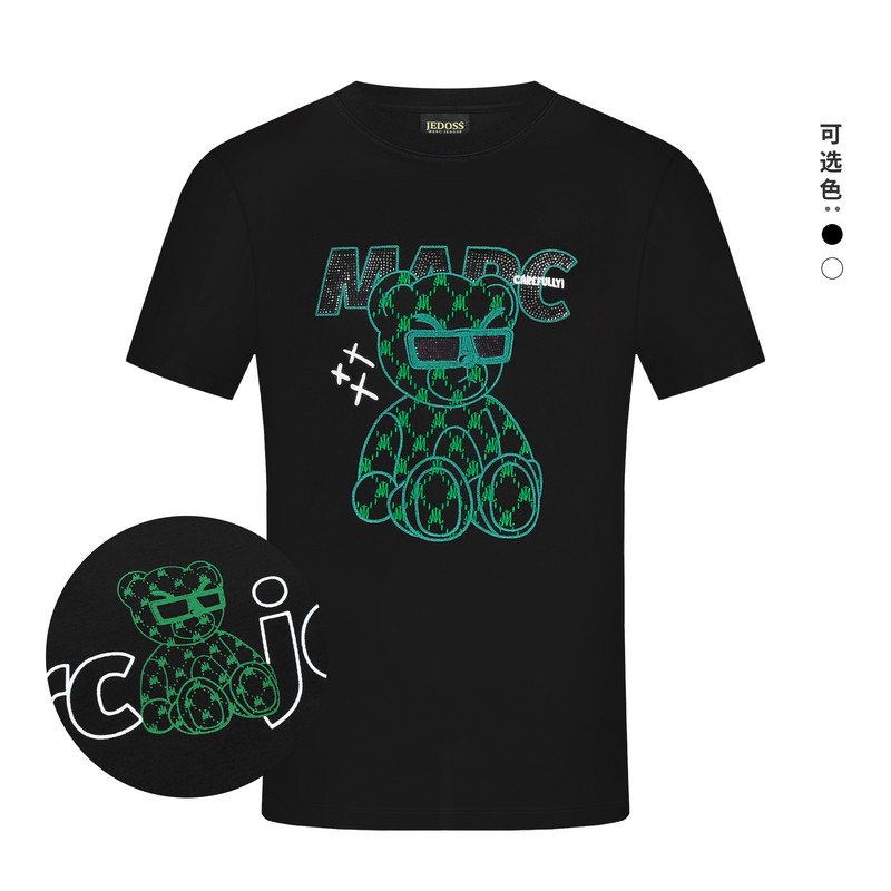 JEDOSS/爵迪斯男装2025春夏新款字母荧光熊仔刺绣短袖T恤T0008BS