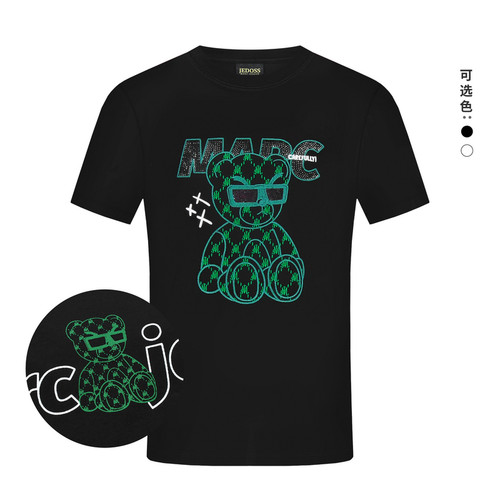JEDOSS/爵迪斯男装2025春夏新款字母荧光熊仔刺绣短袖T恤T0008BS