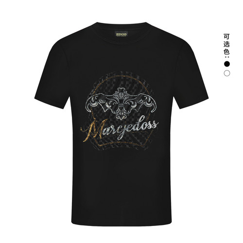 JEDOSS/爵迪斯男装2025春夏新款经典LOGO烫钻棋盘格短袖T恤BS038