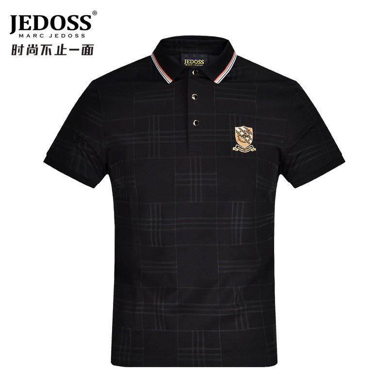 JEDOSS/爵迪斯男装夏季专柜新款立体LOGO格纹修身POLP衫潮牌