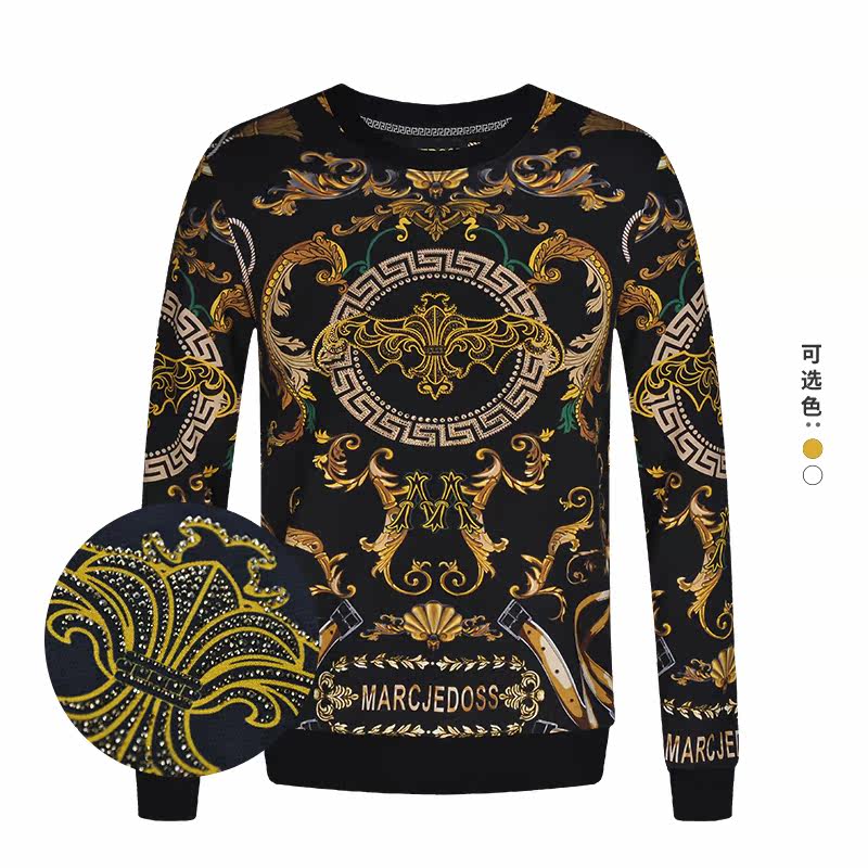 JEDOSS/爵迪斯男装秋季专柜新款满印花烫钻修身无帽卫衣HM103