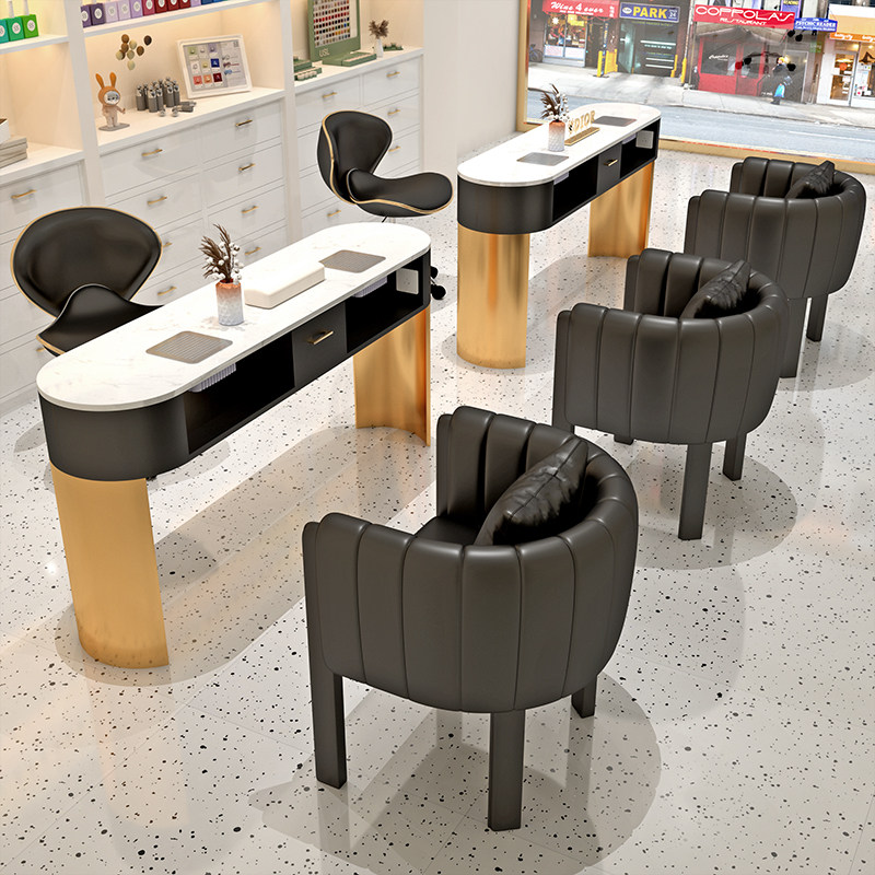 中闽芸尚暗黑系吸尘器美甲桌椅套装桌面大理石带吸尘器插座美甲桌