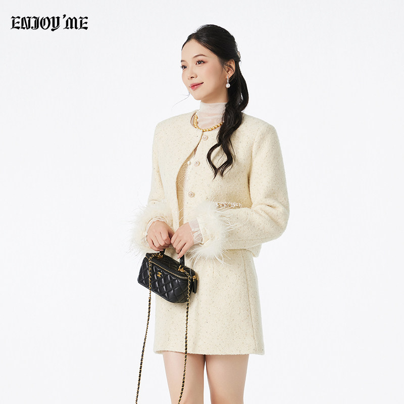 ENJOY商场同款小香风套装女秋冬高级感毛绒外套千金风短裙两件套,女装/女士精品,时尚套装,淘宝优惠券,粉丝福利购,淘宝优惠卷