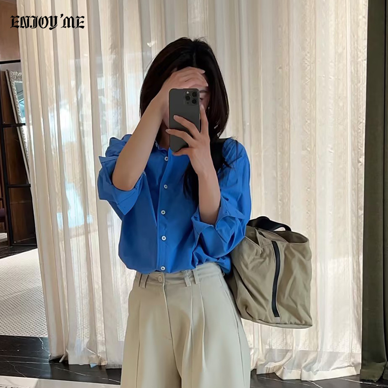ENJOYME慵懒风克莱因蓝长袖衬衫