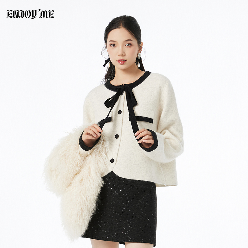 ENJOYME小香风撞色蝴蝶结短外套