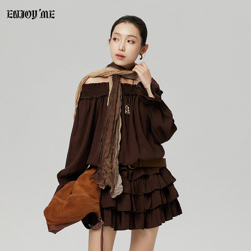 ENJOY一字肩荷叶边女秋两件套