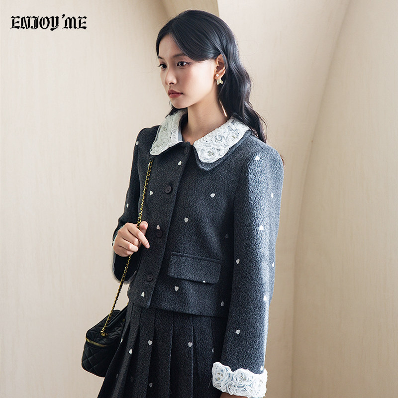 ENJOYME商场同款蕾丝花边小香风套装裙女2025冬季毛呢时尚两件套,女装/女士精品,时尚套装,淘宝优惠券,粉丝福利购,淘宝优惠卷
