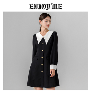 ENJOYME法式复古衬衫连衣裙秋季女装设计感小众收腰显瘦长裙子