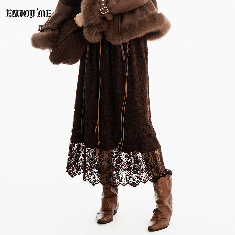 ENJOYME复古蕾丝拼接半身裙