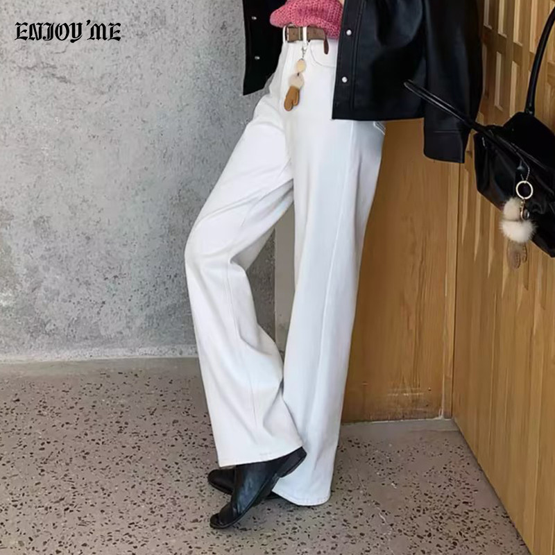 ENJOYME商场同款复合绒小手套挂件休闲裤女2026春垂感腰带直筒裤