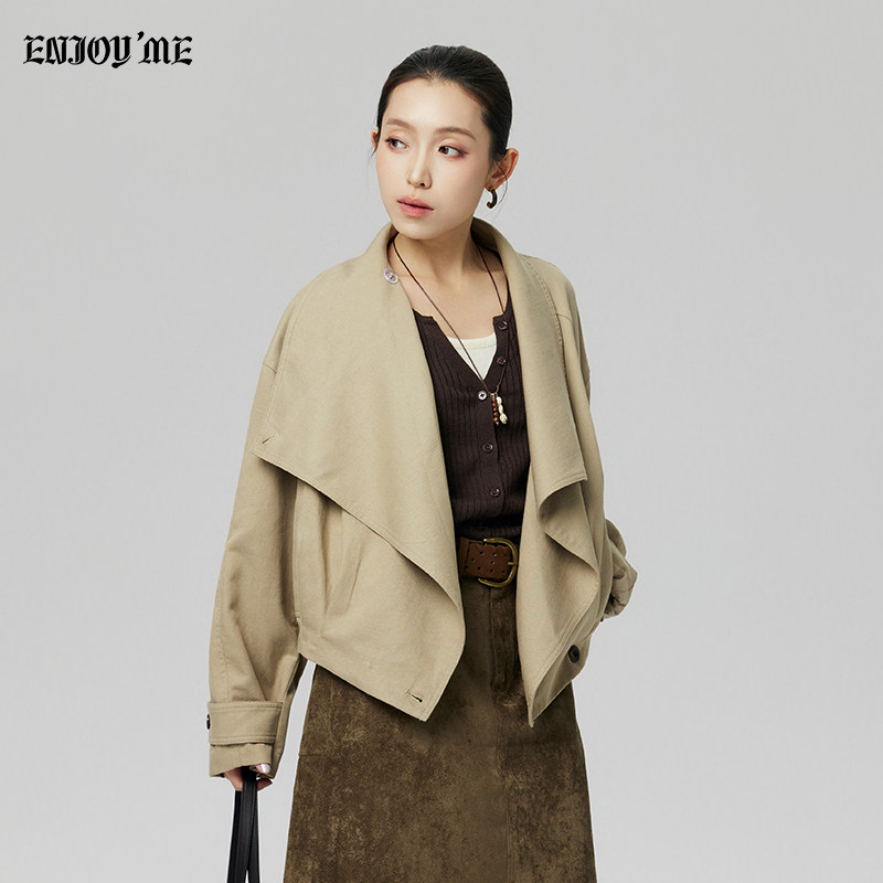 ENJOY秋季短款翻领显瘦风衣女