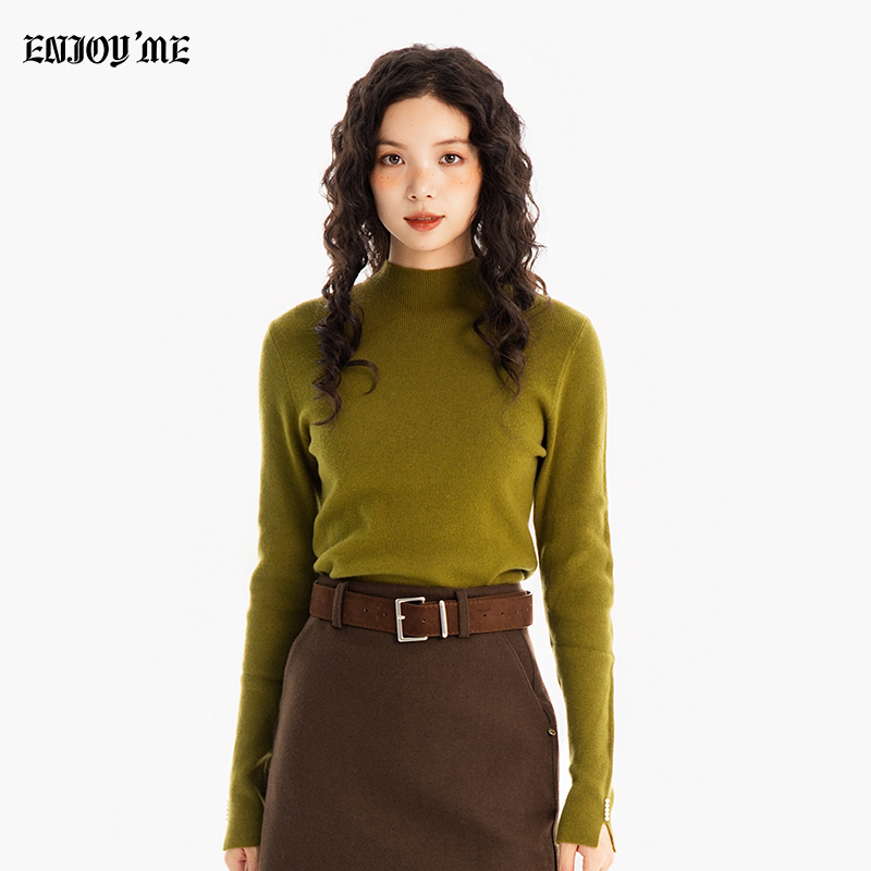 ENJOYME多巴胺绿色高领针织衫